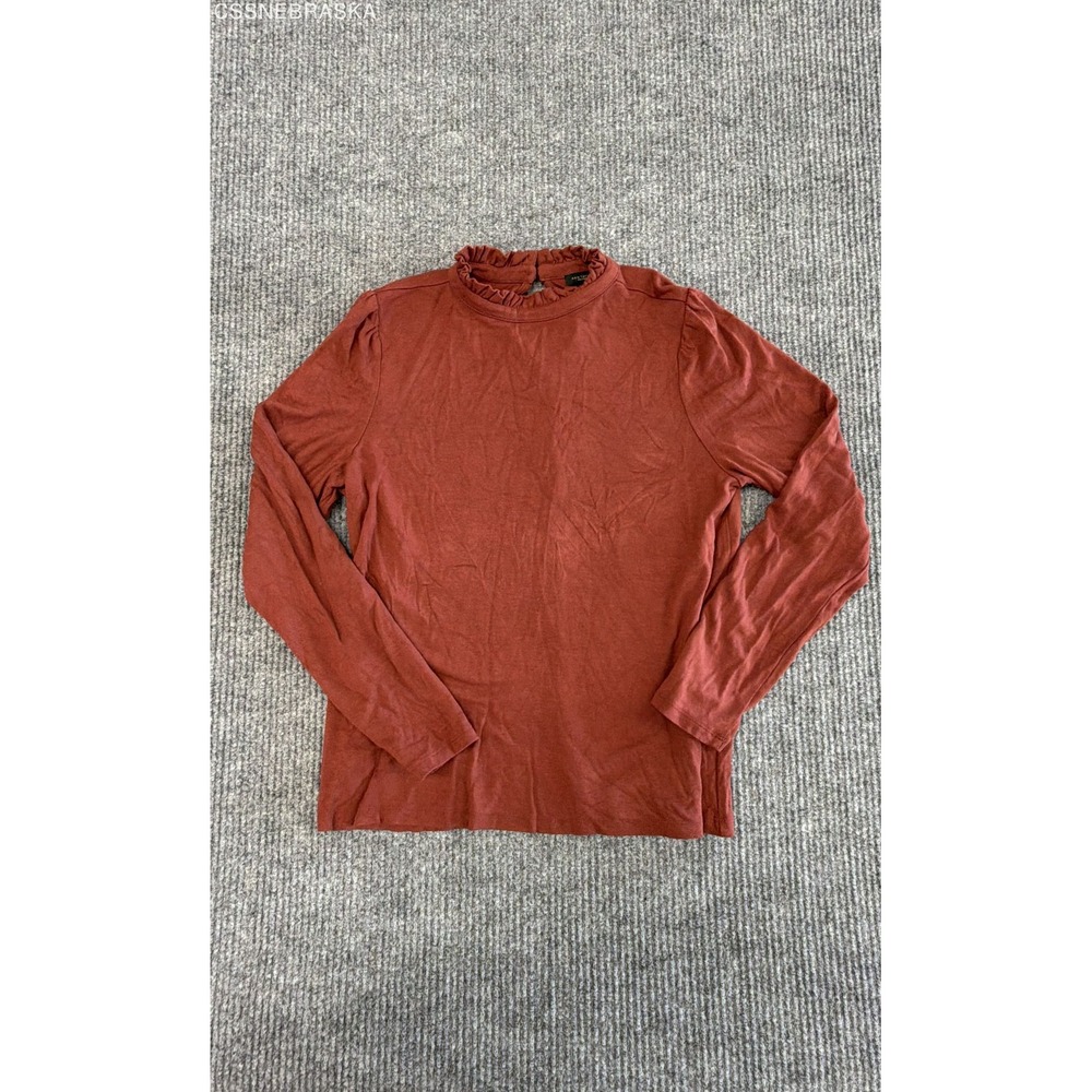 Ann Taylor Rust Orange Women's Ruffle Mock Neck Top Long Sleeve Blouse - Size M